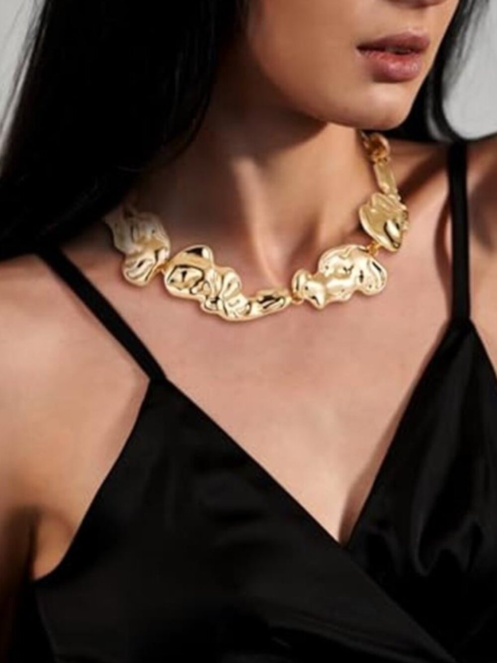 Chunky Gold Statement Necklace Irregular Choker Bold Fashion Jewelry for Women
